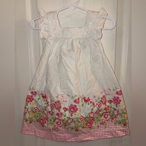 Blueberi Boulevard White Dress with Pink Floral Border